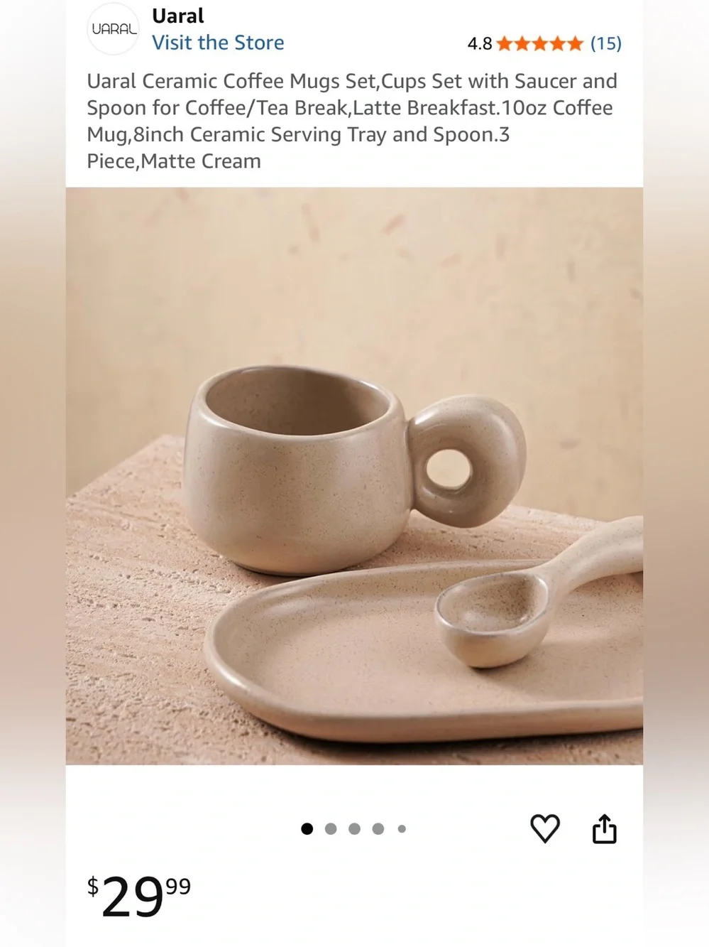 Uaral Ceramic Coffee Mugs Set,Cups Set with Saucer and Spoon